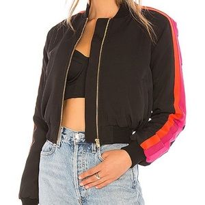 Lovers + Friends black bomber with neon stripes
